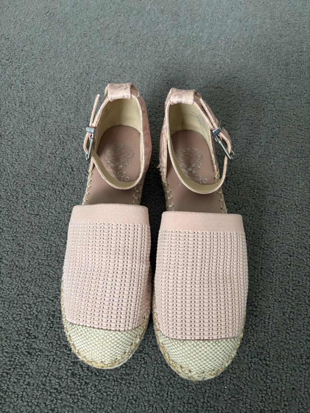 Vince Camuto Blush Pink Woven Espadrille Ankle-Strap Flats